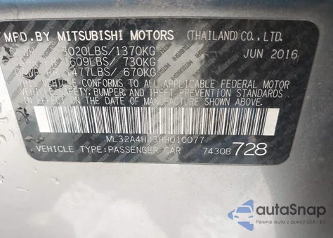 2017 Mitsubishi Mirage Se z USA, uszkodzony, nr VIN ML32A4HJ3HH010077